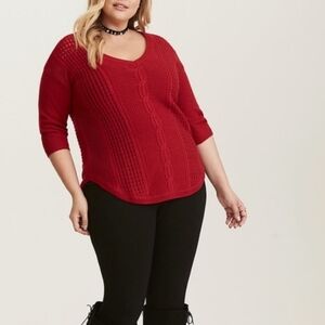 Torrid Women's Cherry Red Cable Knit V-Neck Half Sleeve Sweater Plus Size 2X